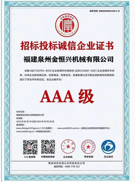 Cina Fujian Quanzhou Jinhengxing Machinery Co., Ltd Sertifikasi